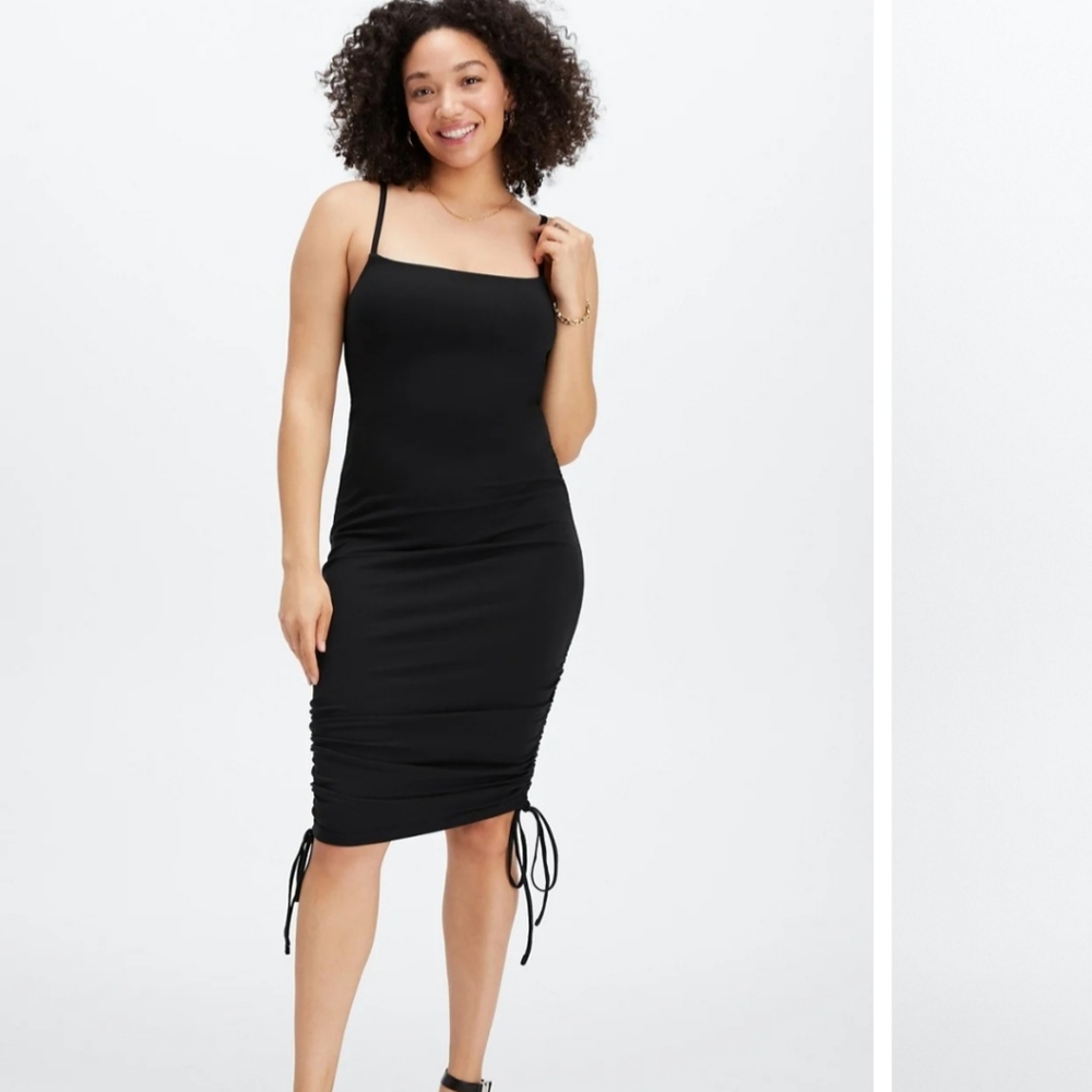 Fabletics Live-In Spaghetti Strap Dress Black with Side Tie Straps Size Med